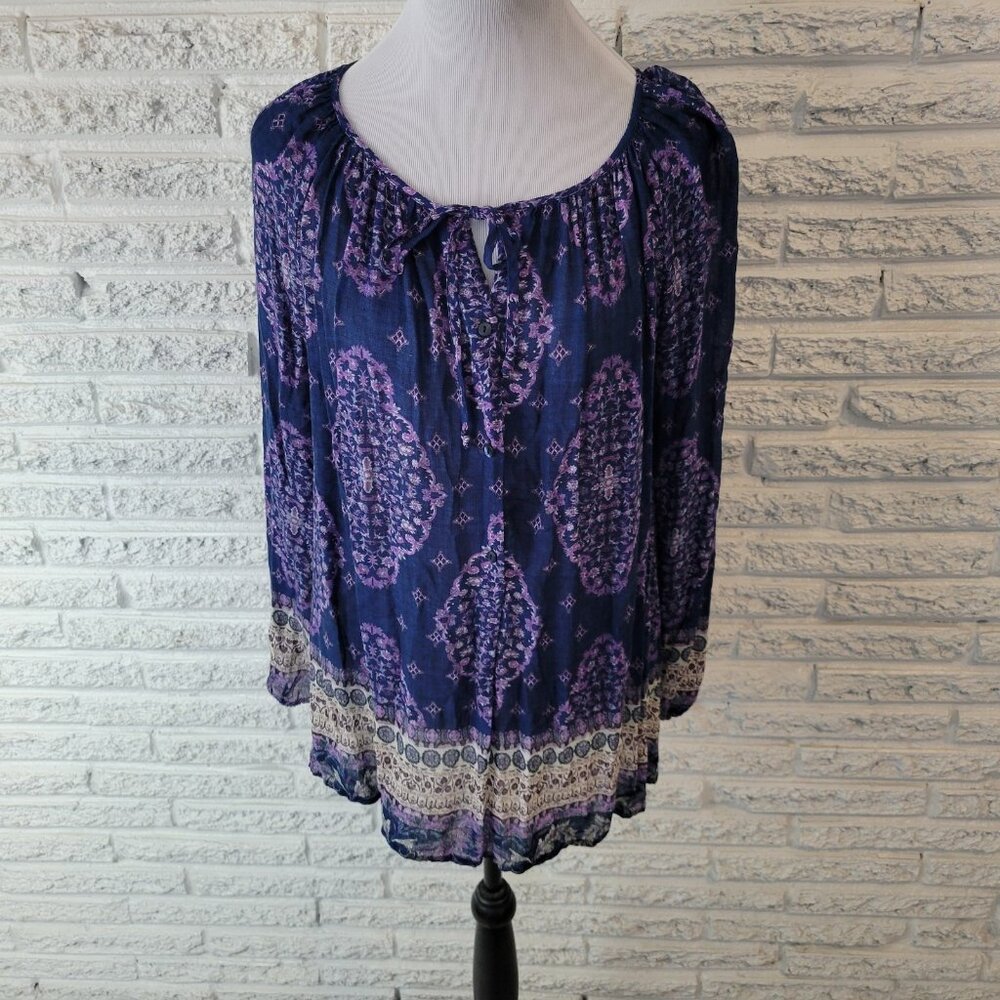 Lucky Brand Women's 1X Plus Size Blue Purple Geometric Sheer Viscose GEO129XE